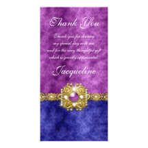 "thank you" purple blue wedding party personalized photo card