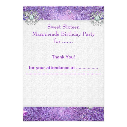 Thank You Purple Sweet  Sixteen 16 Masquerade Personalized Announcements