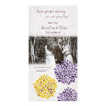 Thank You Purple Yellow Dahlias Wedding Photo Card