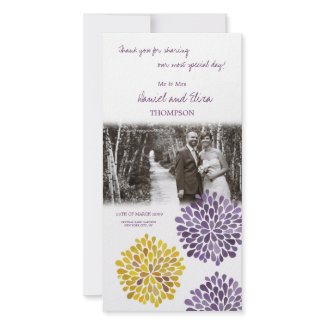 Thank You Purple Yellow Flower Wedding Photo Card photocard
