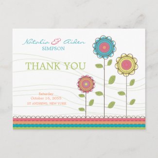 Thank You Rainbow Colorful Tall Flowers Postcard