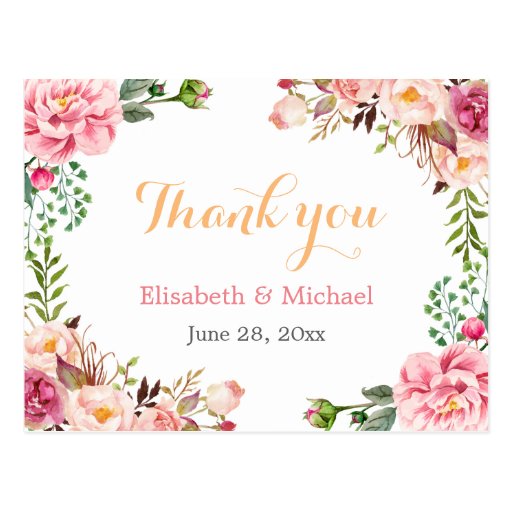 Thank You Romantic Chic Floral Wrapped Postcard Zazzle