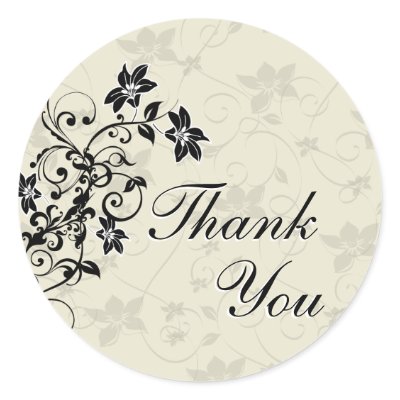 Thank You Seal - Black and White Floral Stickers