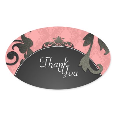 Thank You Seal - Black & Coral Damask Wedding Stickers