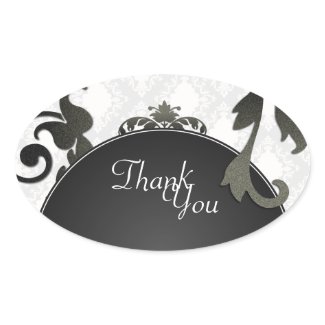 Thank You Seal - Black & White Damask Wedding sticker