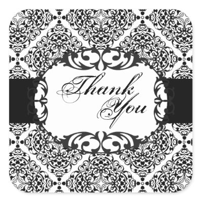 Thank You Seal - Black & White Damask Wedding Sticker