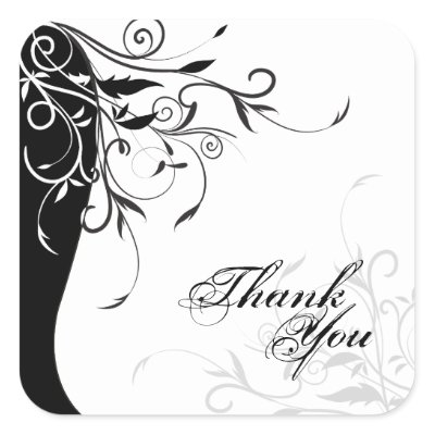Thank You Seal - Black &amp; White Floral Wedding Square Sticker