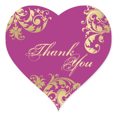 Thank You Seal - Fuschia &amp; Gold Floral Wedding Stickers