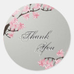 Thank You Seal Grey Pink Cherry Blossom Wedding Round Stickers