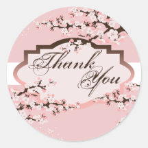 Thank You Seal - Pink Cherry Blossom Wedding Sticker