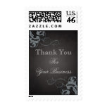Thank You Silver Scroll Black Postage Stamp