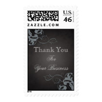 Thank You Silver Scroll Black Postage Stamp
