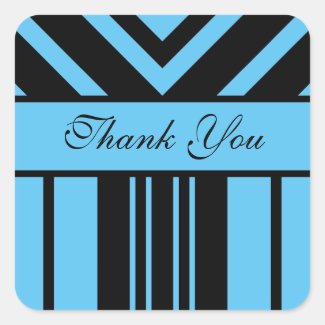 Thank You Sky Blue and Black Stripes Chevrons Square Sticker