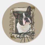 Thank You - Stone Paws - Boston Terrier Round Sticker