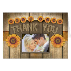 thank you sunflower & wood photo wedding cards