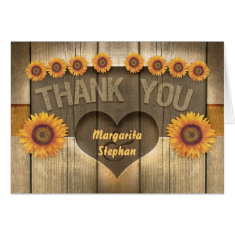 thank you sunflowers & wood  wedding cards