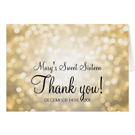 Thank You Sweet 16 Birthday Gold Glitter Lights Card Zazzle