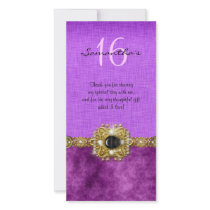 "thank you" "sweet sixteen" pink black gems picture card