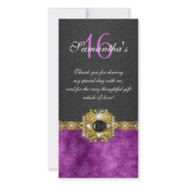 "thank you" "sweet sixteen" purple black gems custom photo card