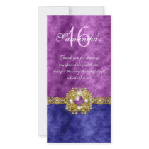 "thank you" "sweet sixteen" purple blue gems personalized photo card