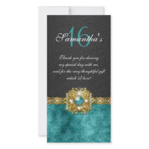 "thank you" "sweet sixteen" teal black gems custom photo card