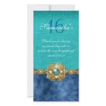 "thank you" "sweet sixteen" teal blue gems picture card
