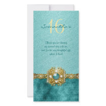 "thank you" "sweet sixteen" teal gold gems customized photo card