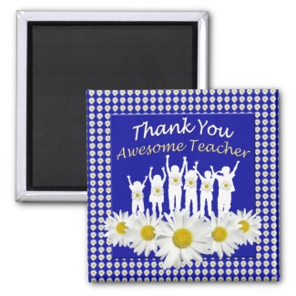 Thank You Teacher Magnet with Daisies and Kids