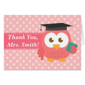 Thank You Teacher, Teacher Owl, Pink Polka Dots Cards