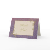 Thank You Template Gold Rose and Purple Damask Greeting Cards