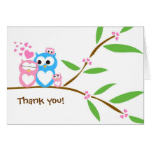 Thank you Twin Baby Girl Owl Baby Shower Note Card