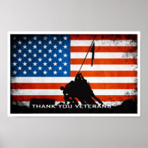 Thank You Veterans - Flag and Soldier Silhouette Posters