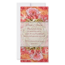 "thank you" vintage flower rose pearls photo card