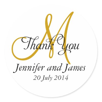Thank You Wedding Favour Stickers Monogram Gold