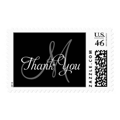 Thank You Wedding Postage Stamps Monogram Black