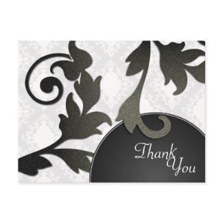 Thank You Wedding Postcard Black & White Damask postcard