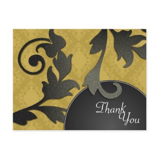 Thank You Wedding Postcard Gold & Black Damask postcard
