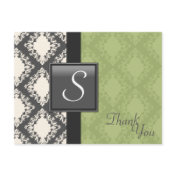 Thank You Wedding Postcard Sage Green White Damask