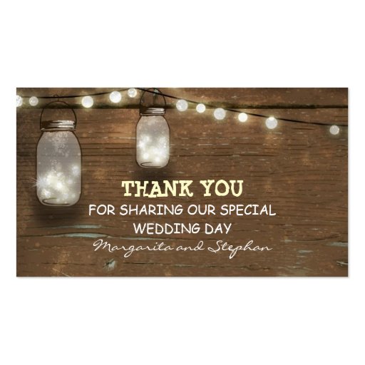 thank you wedding tag with string lights mason jar business card template (front side)