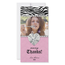 Thank You Zebra Lace Pearls Jewel Sweet 16 Customized Photo Card