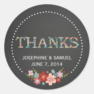 Thanks Floral Chalkboard Round Stickers