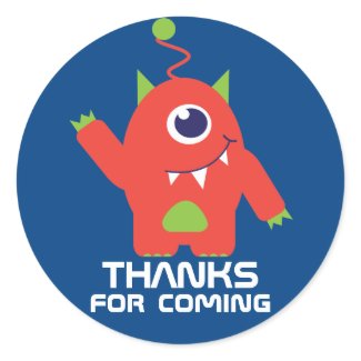 Thanks for coming kids alien birthday sticker