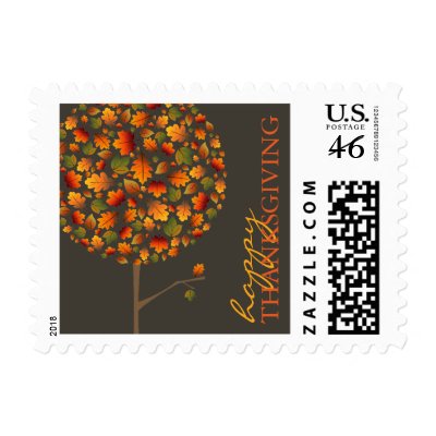 Thanksgiving Autumn Fall Leaves Pop Tree Holiday S Postage Stamp by fat_fa_tin