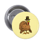 Thanksgiving Cartoon Turkey Pilgrim Pinback Buttons