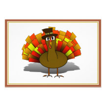 Thanksgiving Cartoon Turkey Pilgrim Personalized Announcements