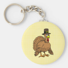 Thanksgiving Cartoon Turkey Pilgrim Keychain