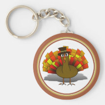 Thanksgiving Cartoon Turkey Pilgrim Keychain