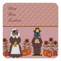 Thanksgiving Cats Square Sticker