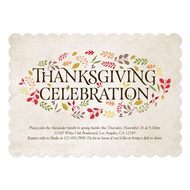 Thanksgiving Celebration Foliage Invitation (front side)