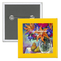 Thanksgiving Day Flowers & Pears Painting Buttons buttons